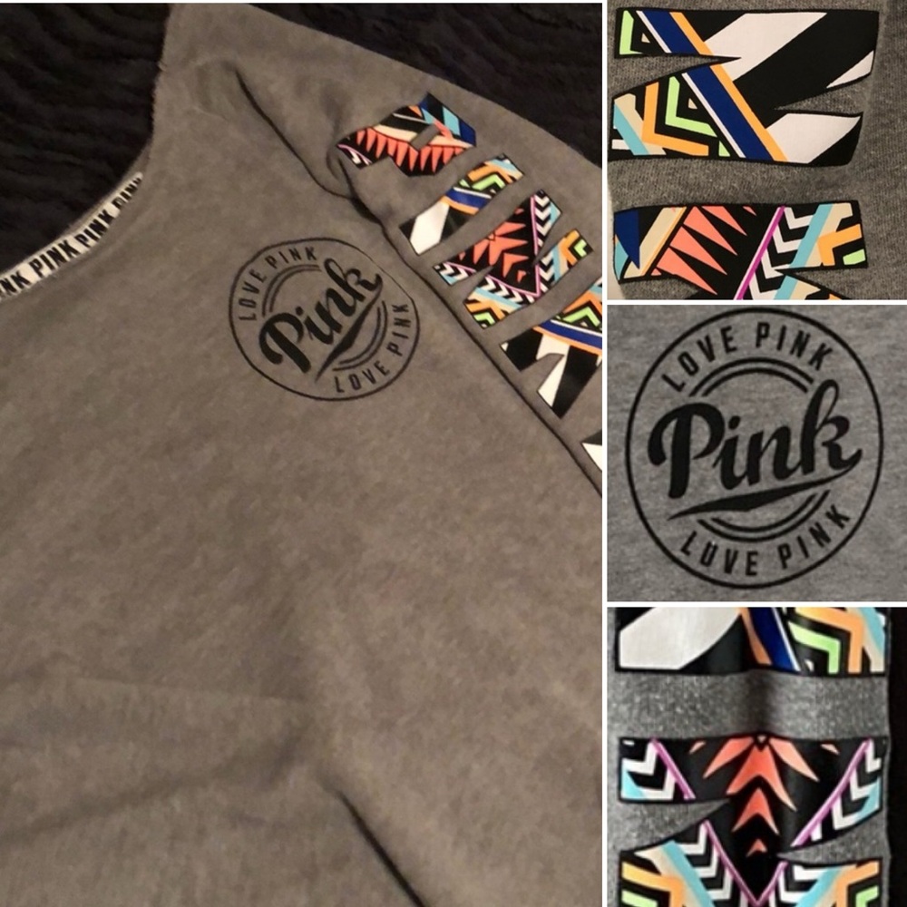 VS PINK AZTEC SLOUCHY CREW OFF SHOULDER SWEATSHIRT